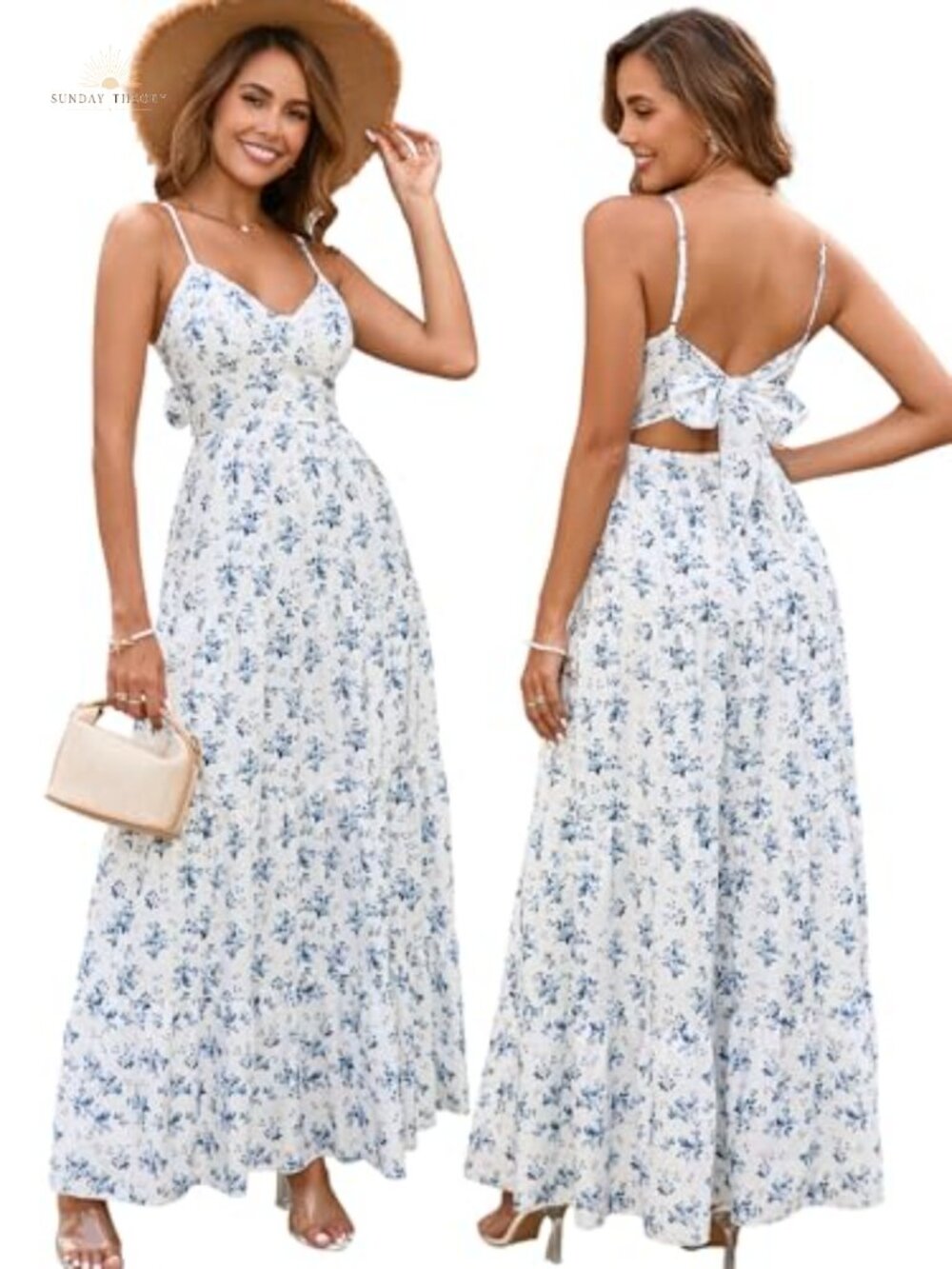 Women's Summer Floral Maxi Sundress Boho Beach Long Dress
